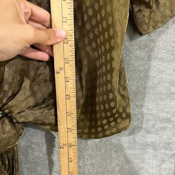 Free People Morning Dove 2pc Set Green Satin Wrap Tie Top Wide Leg Crop Pant Sm - Picture 5 of 13